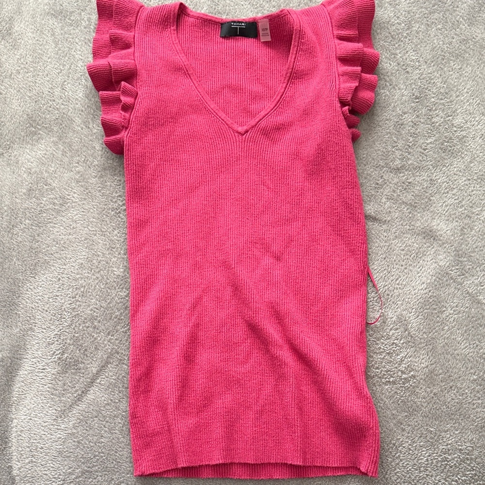 Tahari Pink Ruffle-Sleeve Knit Tank